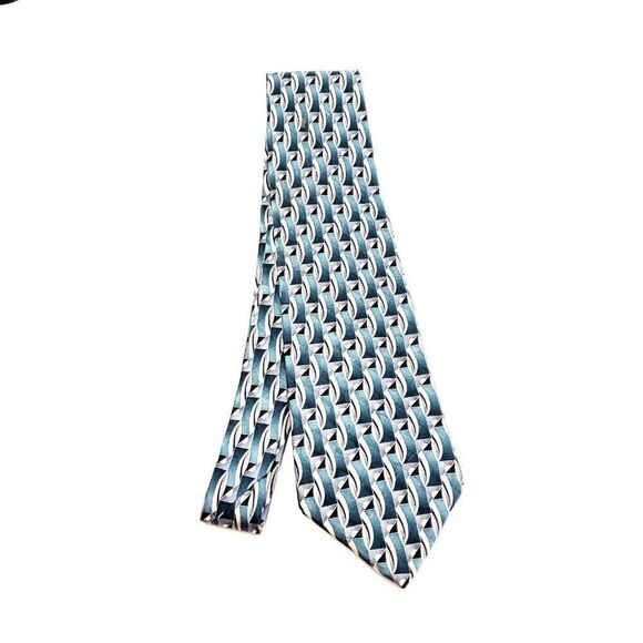 Arrow Teal White‎ Silk Tie Woven Geometric - Picture 6 of 6
